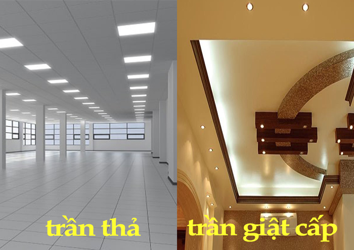 Trần thạch cao thả và trần thạch cao giật cấp